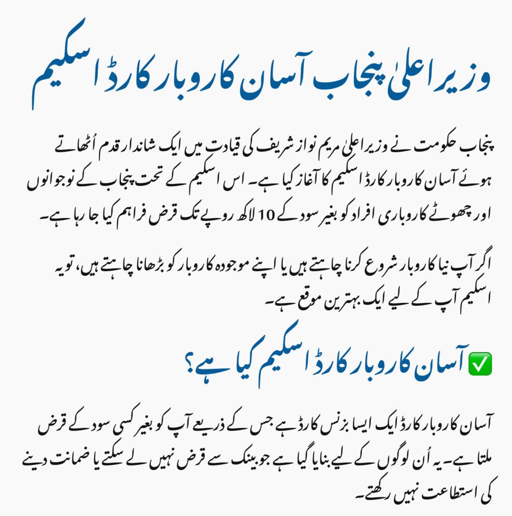 CM Punjab Asaan Karobar Card Scheme