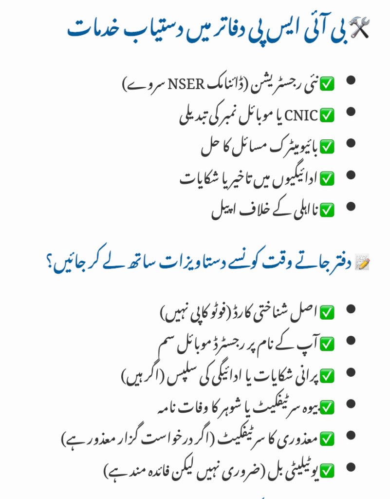 Services Offered at BISP Tehsil Offices in 2025