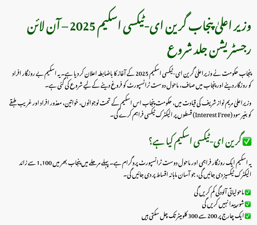 CM Punjab Green E-Taxi Scheme 2025